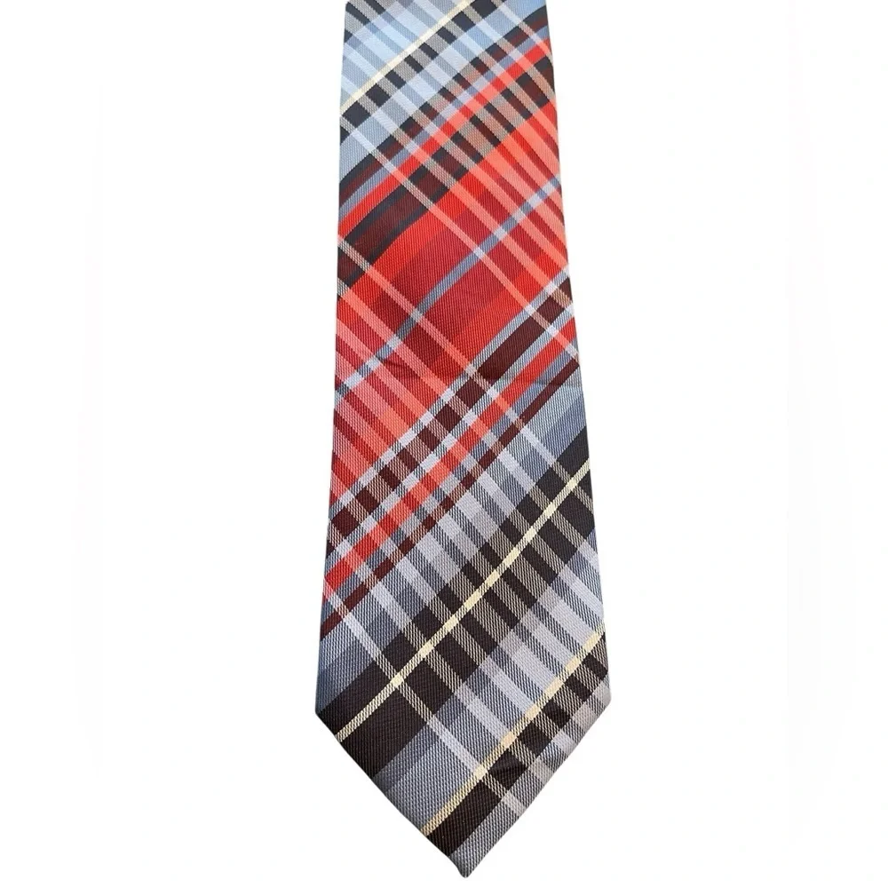 ❤️💙Pierre Cardin Red, Navy and Light Blue Checkered Tie. Classic Style!